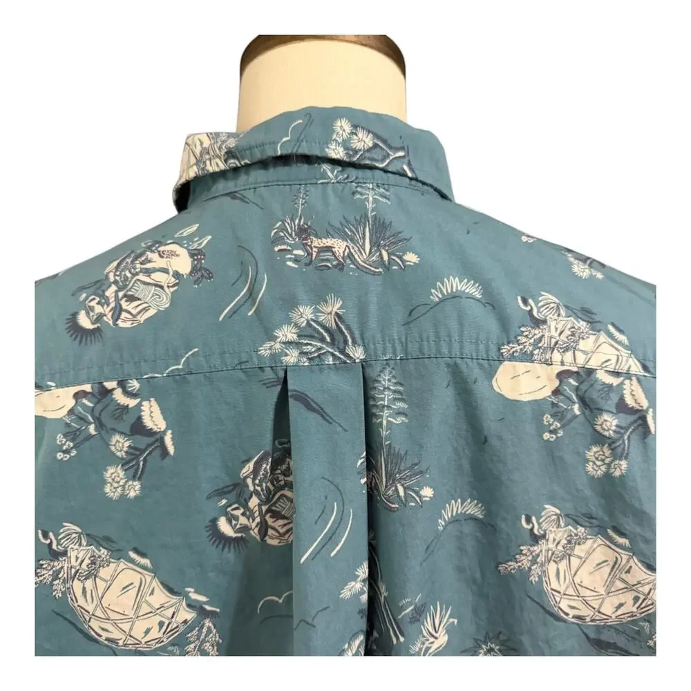 The North Face Mens Blue White 100% Cotton Camp Print Baytrail Shirt Sz L Casual